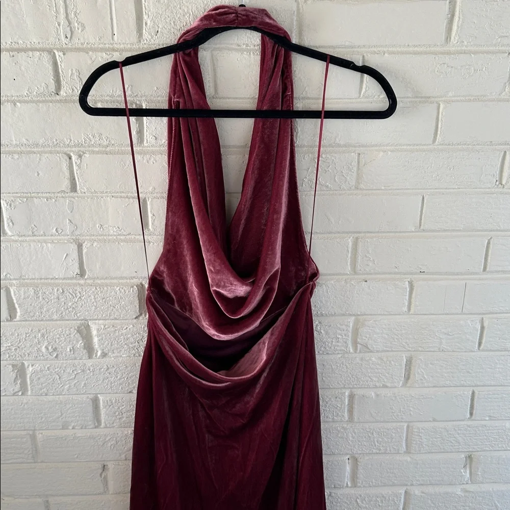 NWOT Zara Raspberry Pink Velvet Maxi Dress Halter Neck Open Back Size XS - Picture 9 of 9
